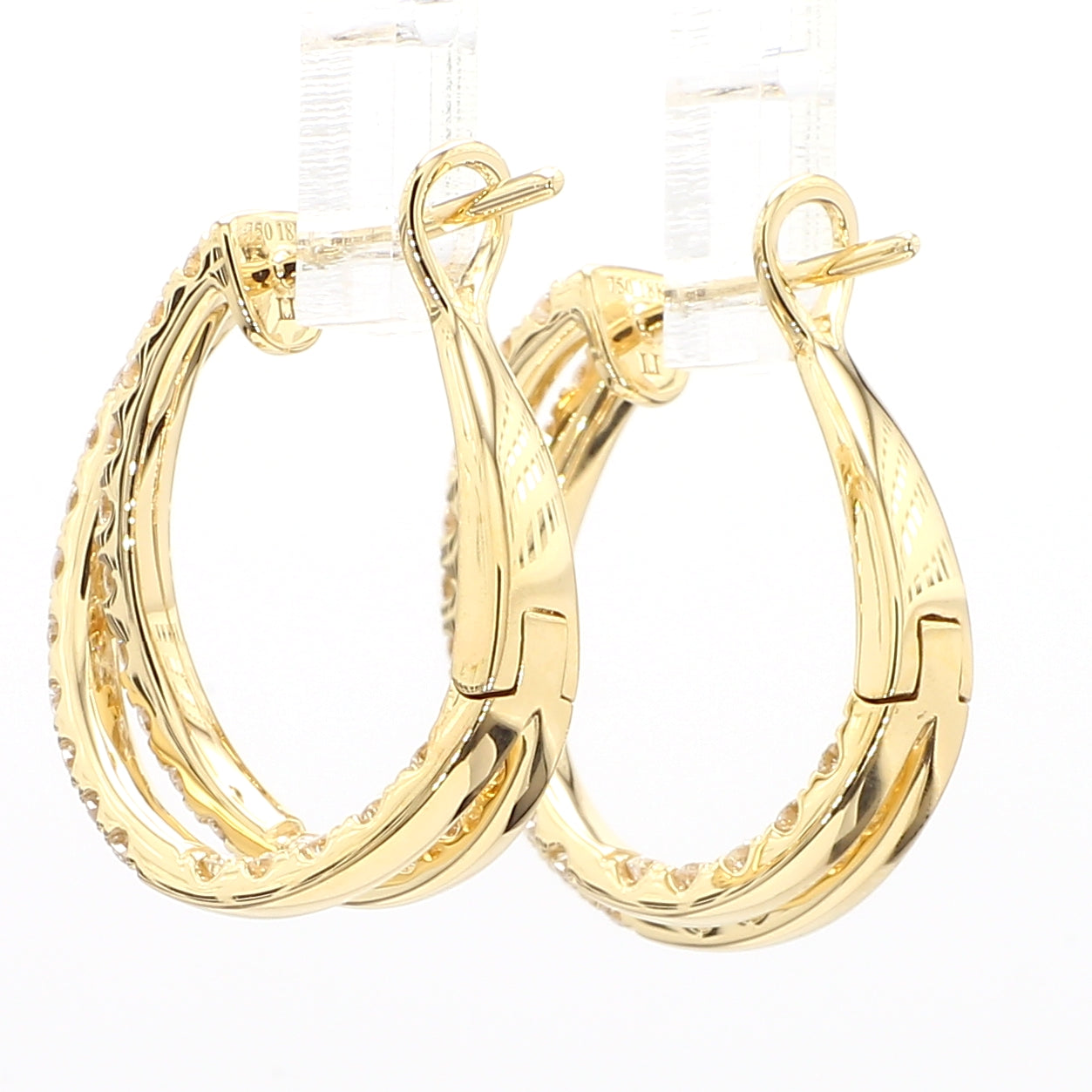 Natural White Round Diamond 1.66 Carat TW Gold Earrings