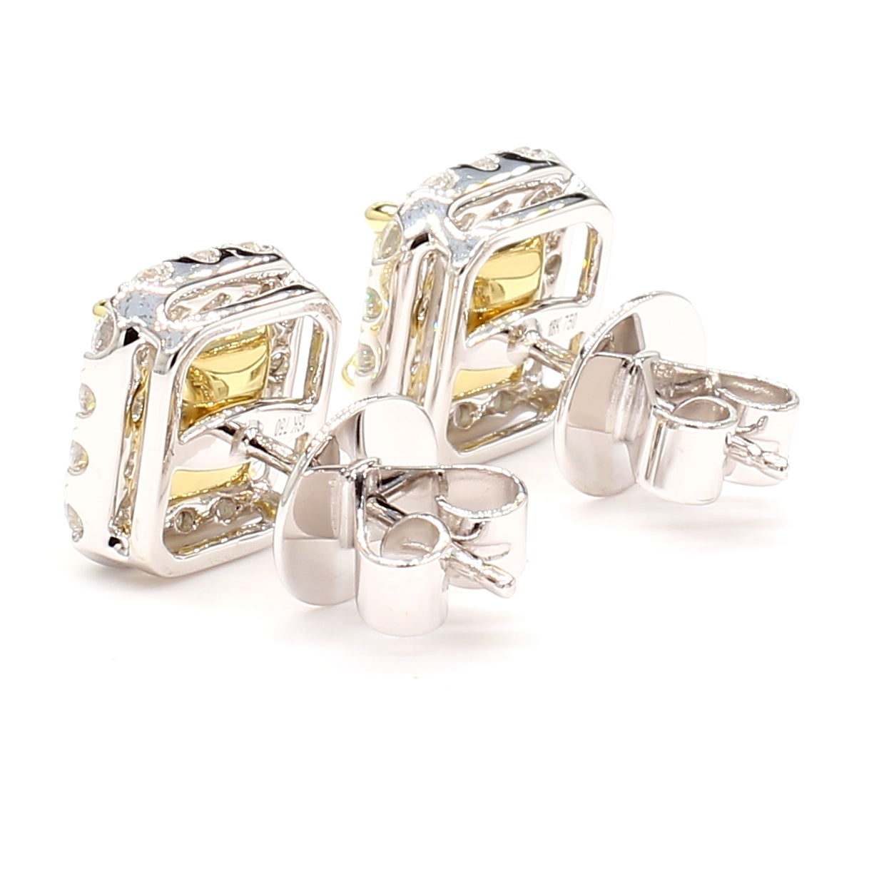 GIA Certified Natural Light Yellow Radiant Diamond 2.76 Carat TW Gold Earrings