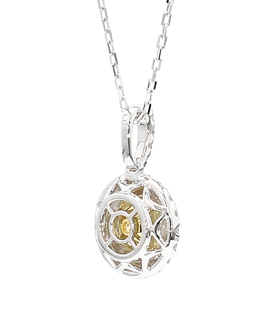 GIA Certified Natural Light Yellow Round Diamond 1.49 Carat TW Gold Pendant