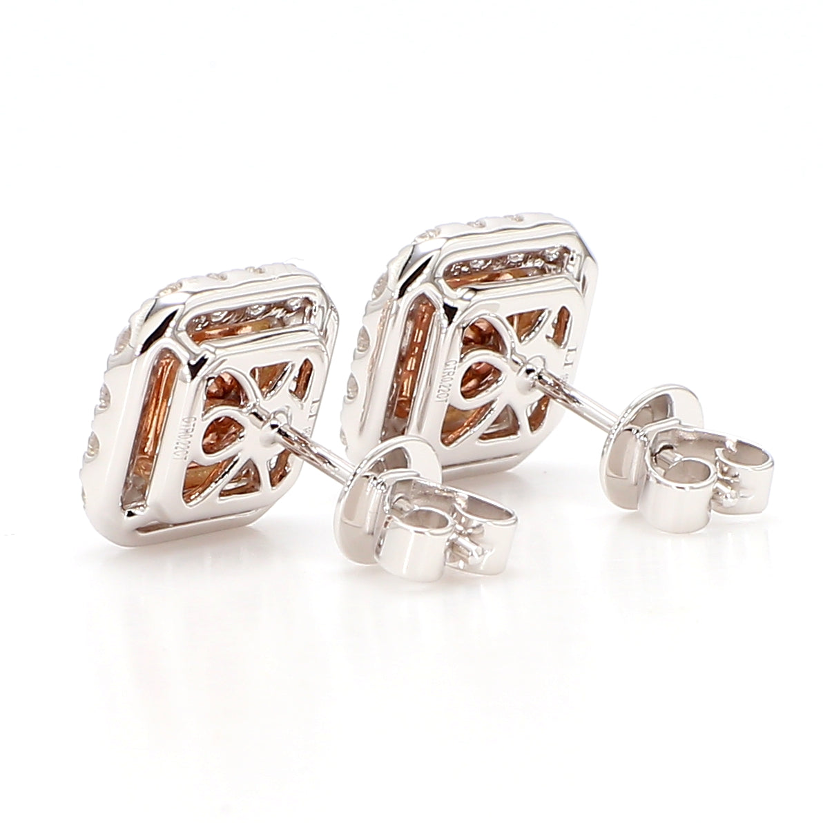GIA Natural Fancy Brownish Pink Radiant Diamond 1.10 Carat TW Gold Earrings