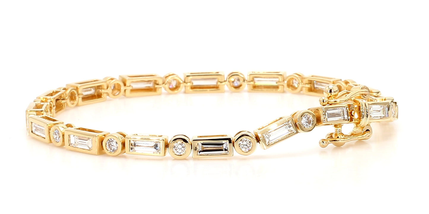 Natural White Baguette Diamond 3.50 Carat TW Gold Tennis Bracelet