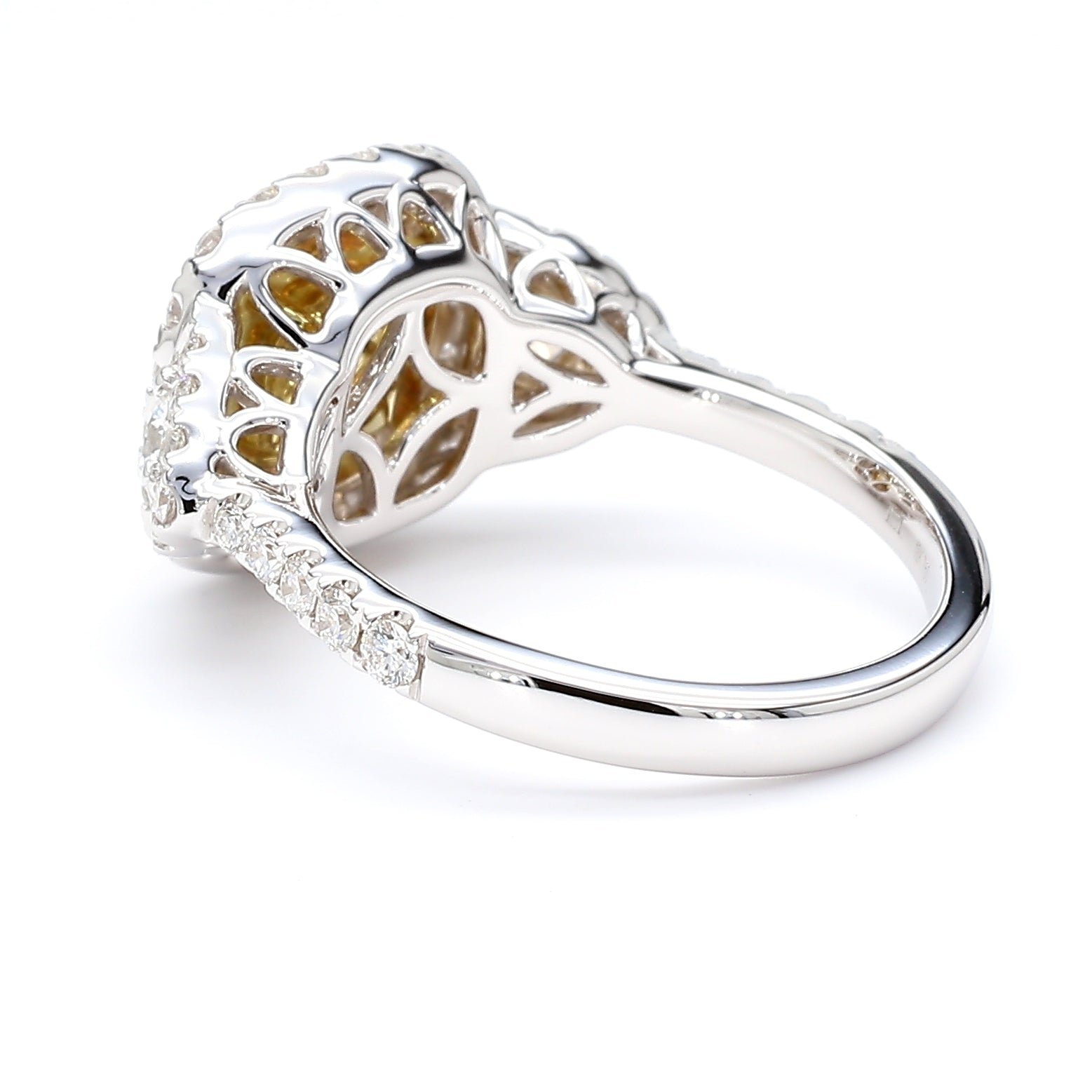 GIA Natural Fancy Intense Orangy Yellow Cushion Diamond 1.92 Carat TW Gold Ring