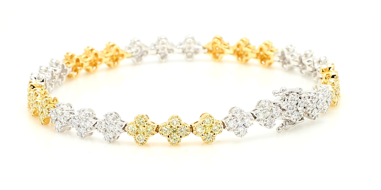 Natural Yellow Round Diamond 3.05 Carat TW Gold Tennis Bracelet