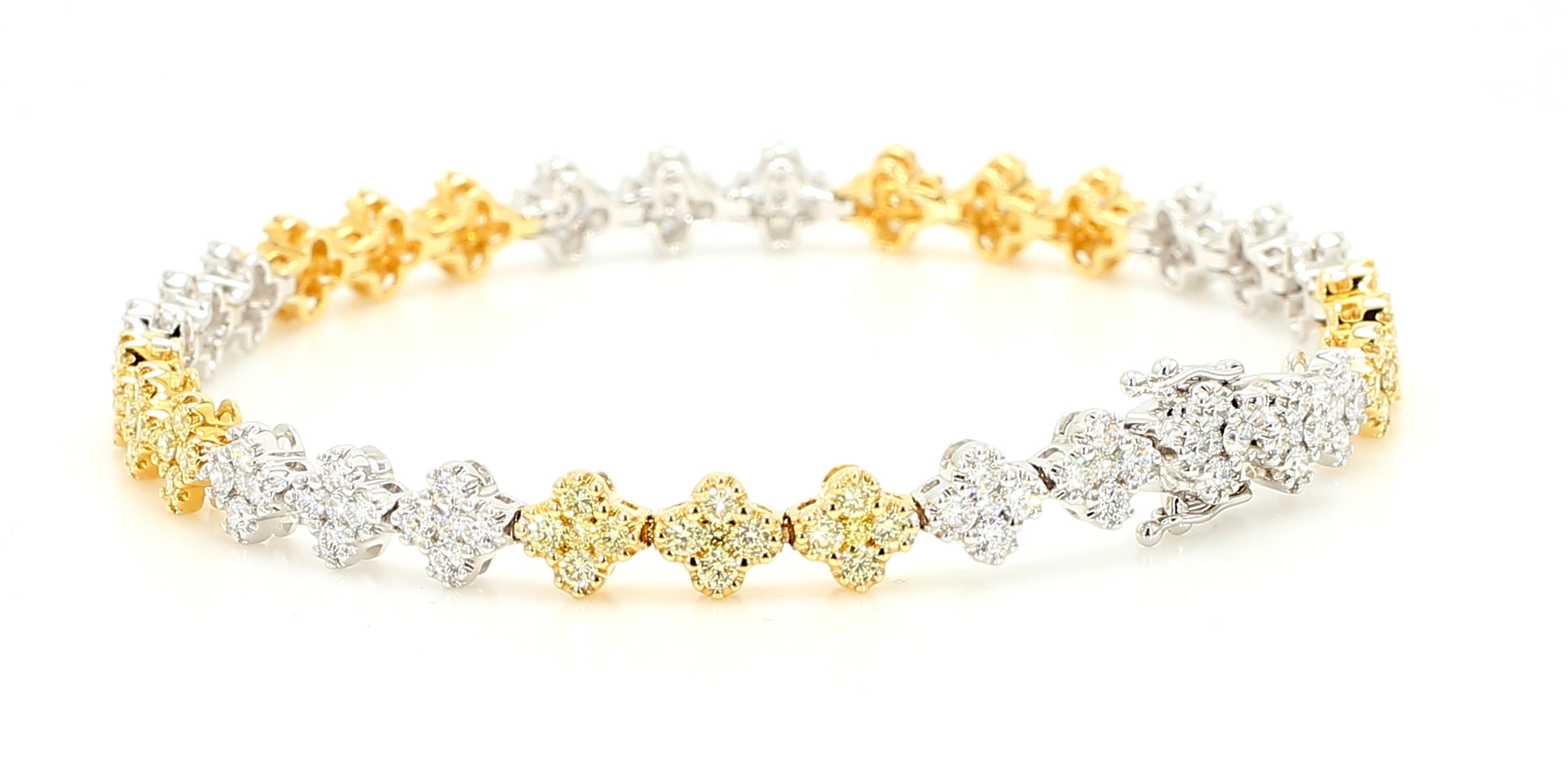 Natural Yellow Round Diamond 3.05 Carat TW Gold Tennis Bracelet