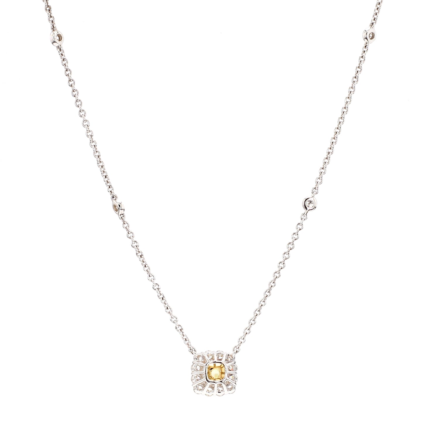 Natural Yellow Cushion Diamond 1.08 Carat TW Gold Necklace