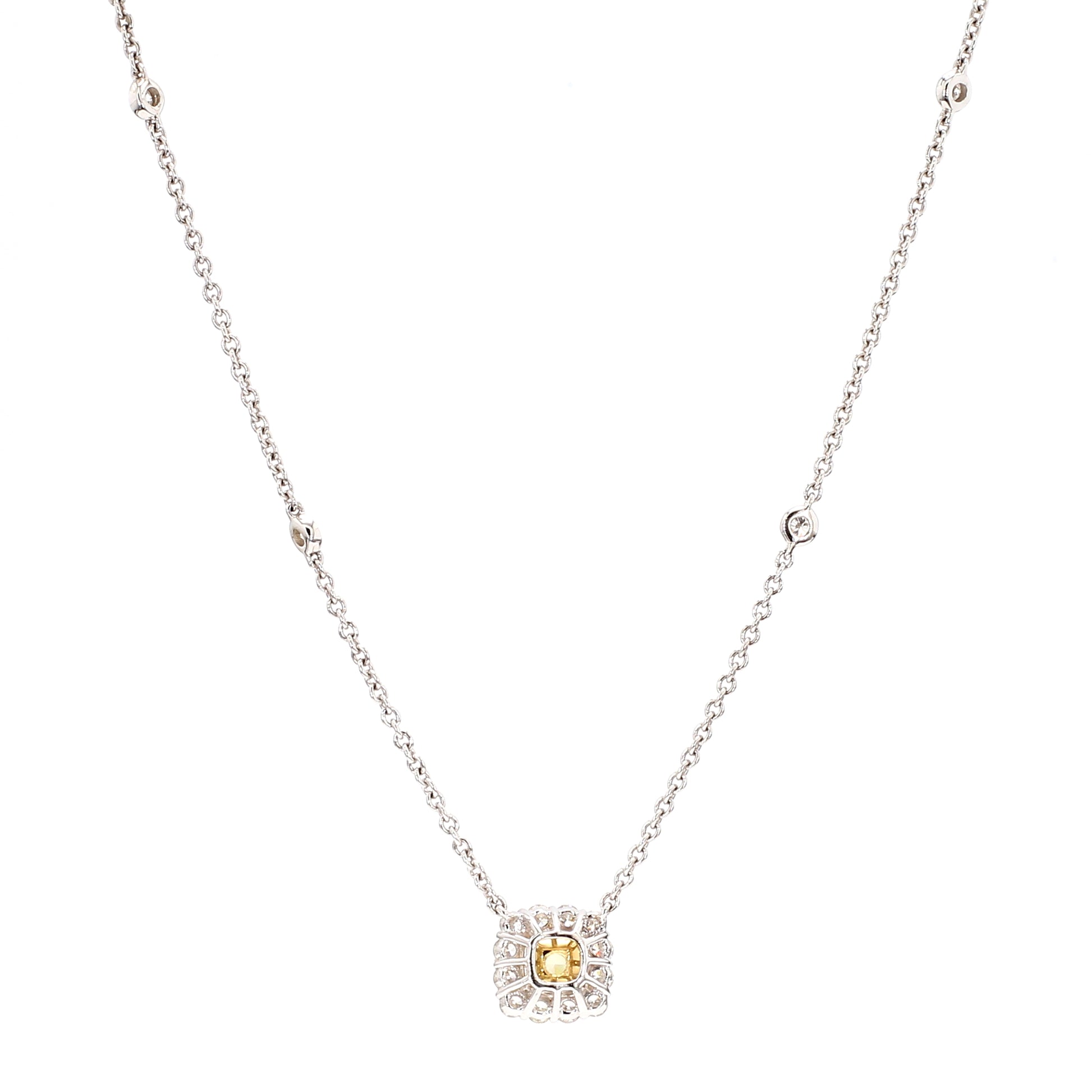 Natural Yellow Cushion Diamond 1.08 Carat TW Gold Necklace