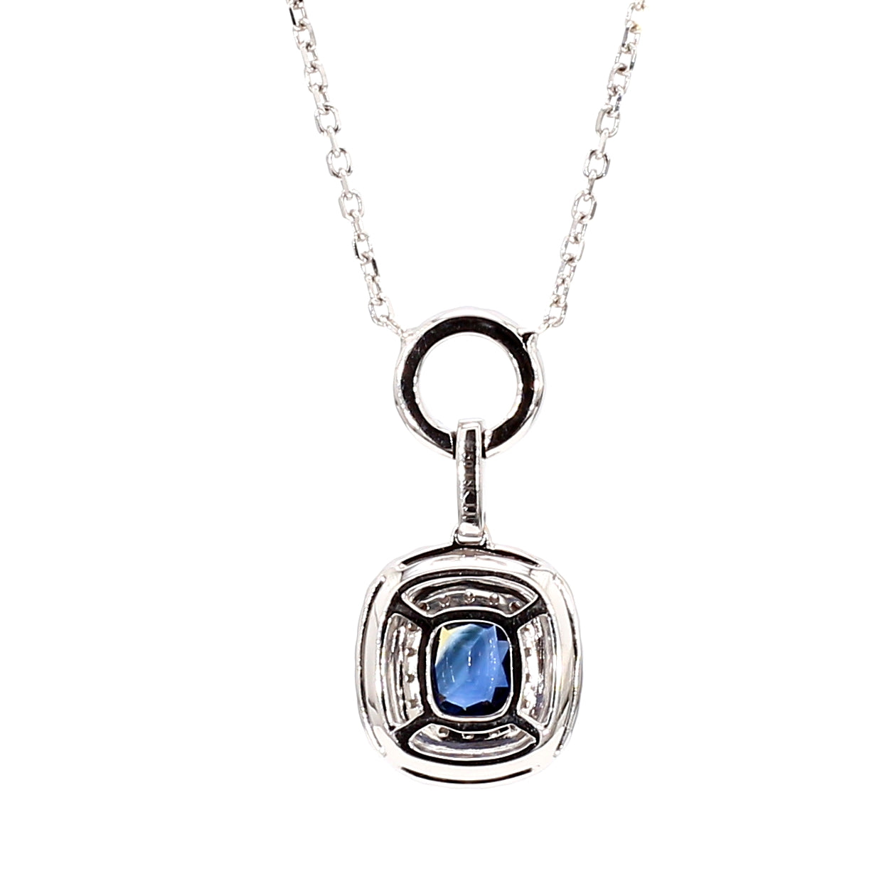 Natural Blue Cushion Sapphire and Diamond 1.65 Carat TW Gold Necklace