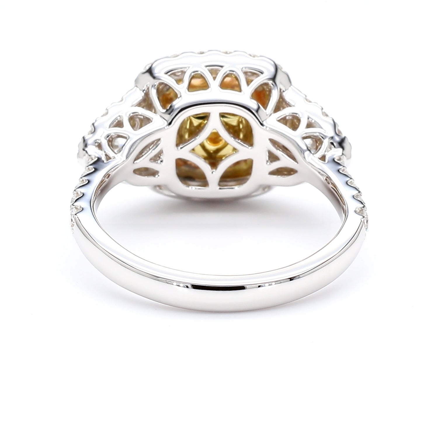 GIA Natural Fancy Intense Orangy Yellow Cushion Diamond 1.92 Carat TW Gold Ring