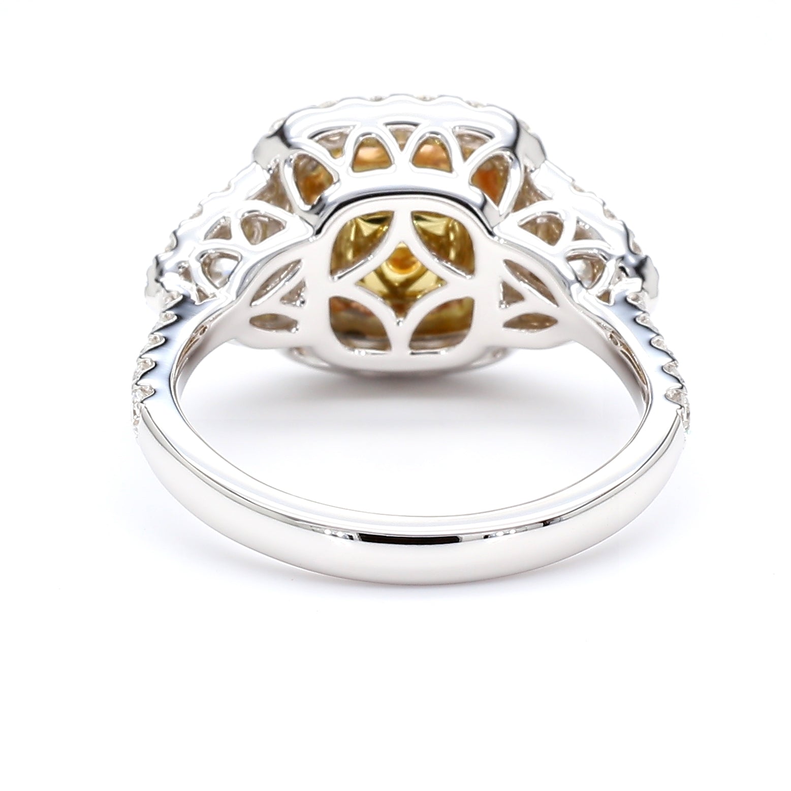 GIA Natural Fancy Intense Orangy Yellow Cushion Diamond 1.92 Carat TW Gold Ring