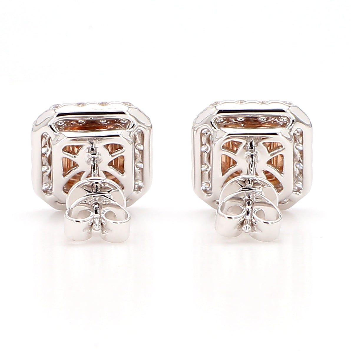 GIA Natural Fancy Light Pinkish Brown Radiant Diamond 1.45 Carat Gold Earrings