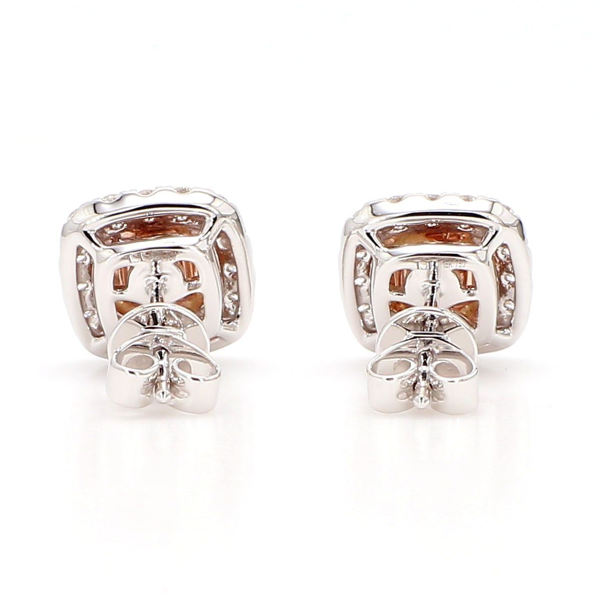 GIA Fancy Light Purplish Pink Cushion Diamond 0.99 Carat TW Gold Earrings
