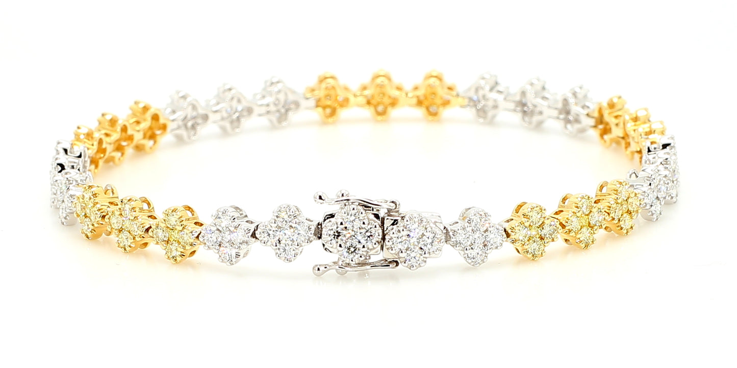 Natural Yellow Round Diamond 3.05 Carat TW Gold Tennis Bracelet
