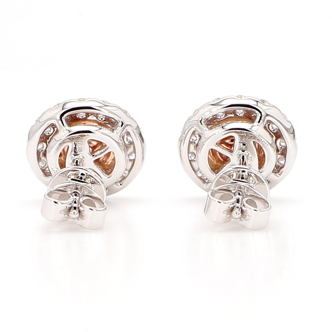 GIA Natural Fancy Brownish Orangy Pink Oval Diamond 0.94 Carat TW Gold Earrings