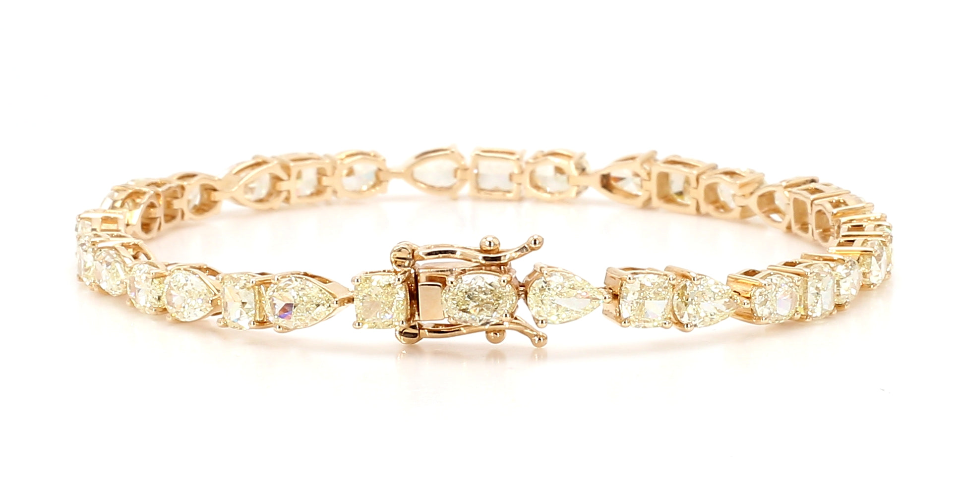 Natural White Pear Diamond 11.35 Carat TW Gold Tennis Bracelet