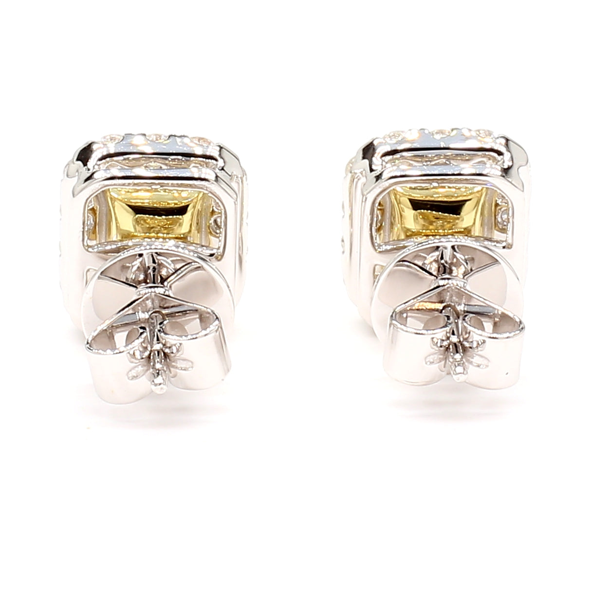 GIA Certified Natural Light Yellow Radiant Diamond 2.76 Carat TW Gold Earrings