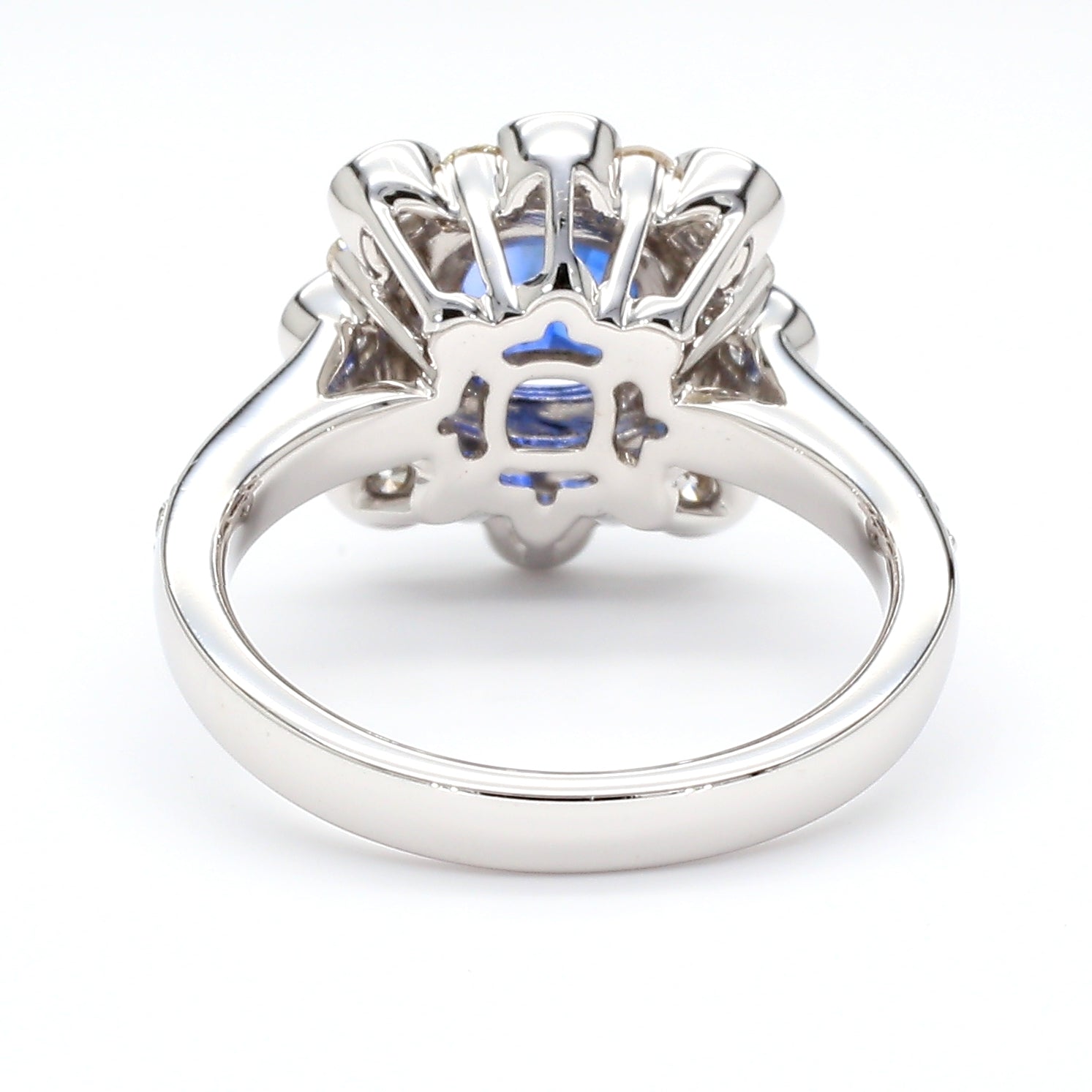 Natural Blue Cushion Sapphire and Diamond 2.03 Carat TW Gold Ring