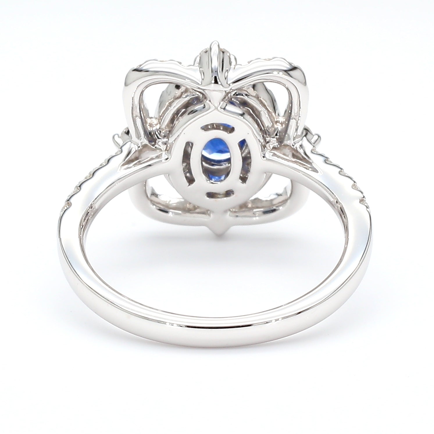 Natural Blue Oval Sapphire and Diamond 1.62 Carat TW Gold Ring