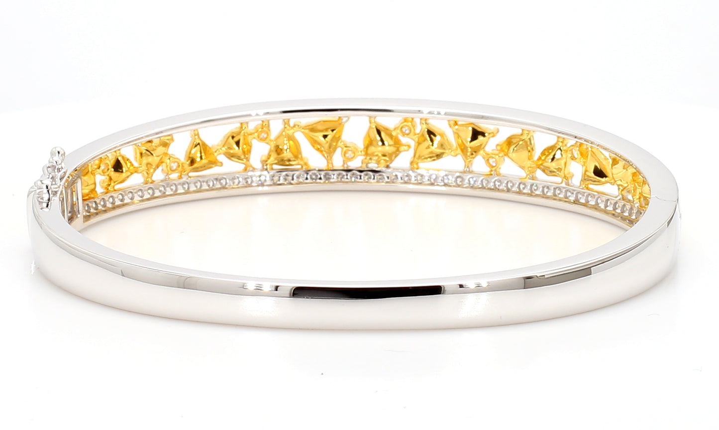 Natural Yellow Trillion Diamond 4.54 Carat TW Gold Cuff Bracelet