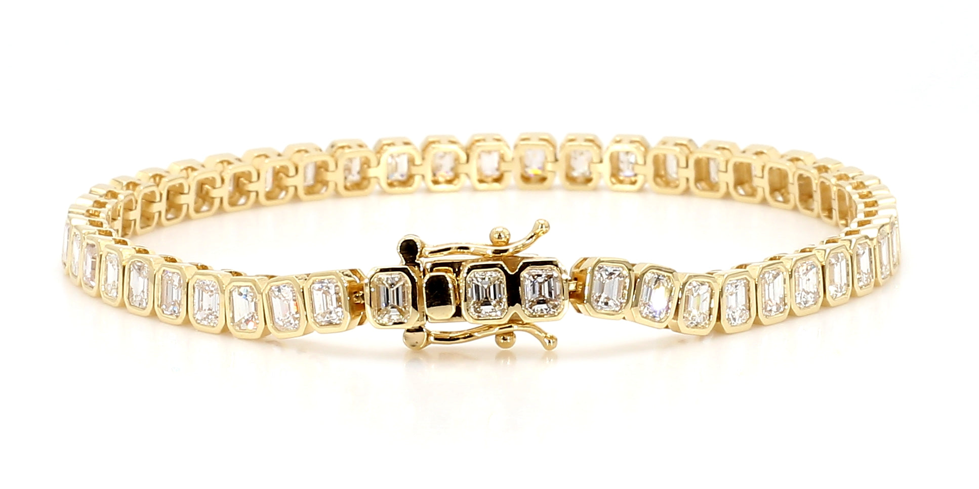 Natural White Emerald Diamond 6.38 Carat TW Gold Tennis Bracelet