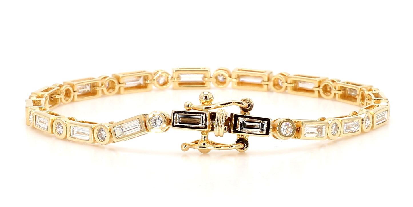 Natural White Baguette Diamond 3.50 Carat TW Gold Tennis Bracelet