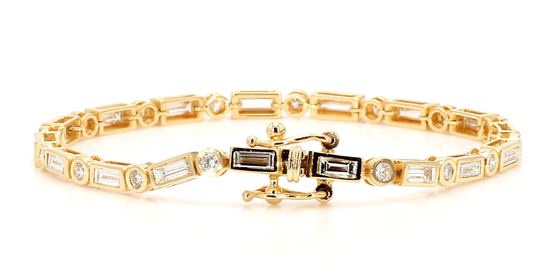 Natural White Baguette Diamond 3.50 Carat TW Gold Tennis Bracelet