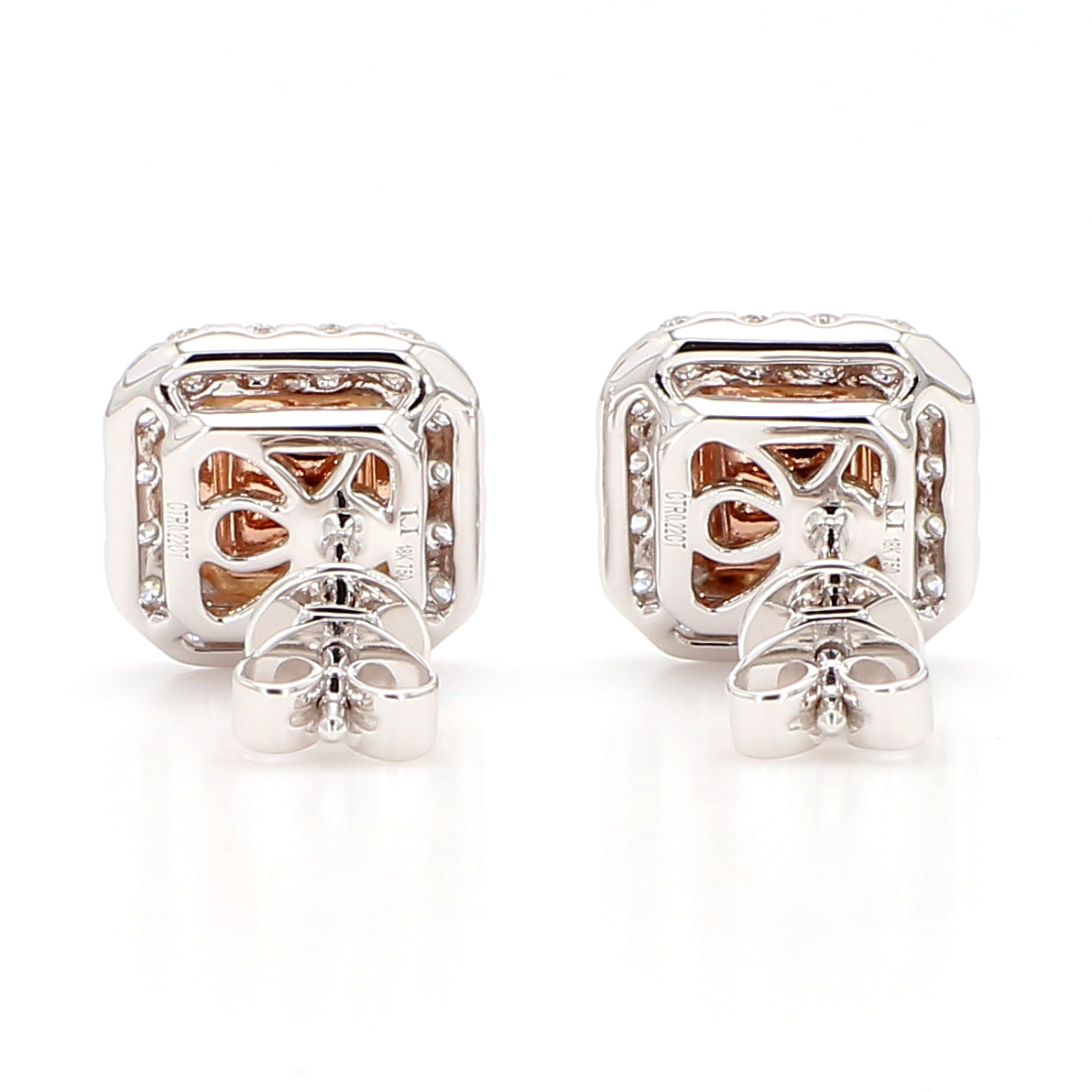 GIA Natural Fancy Brownish Pink Radiant Diamond 1.10 Carat TW Gold Earrings