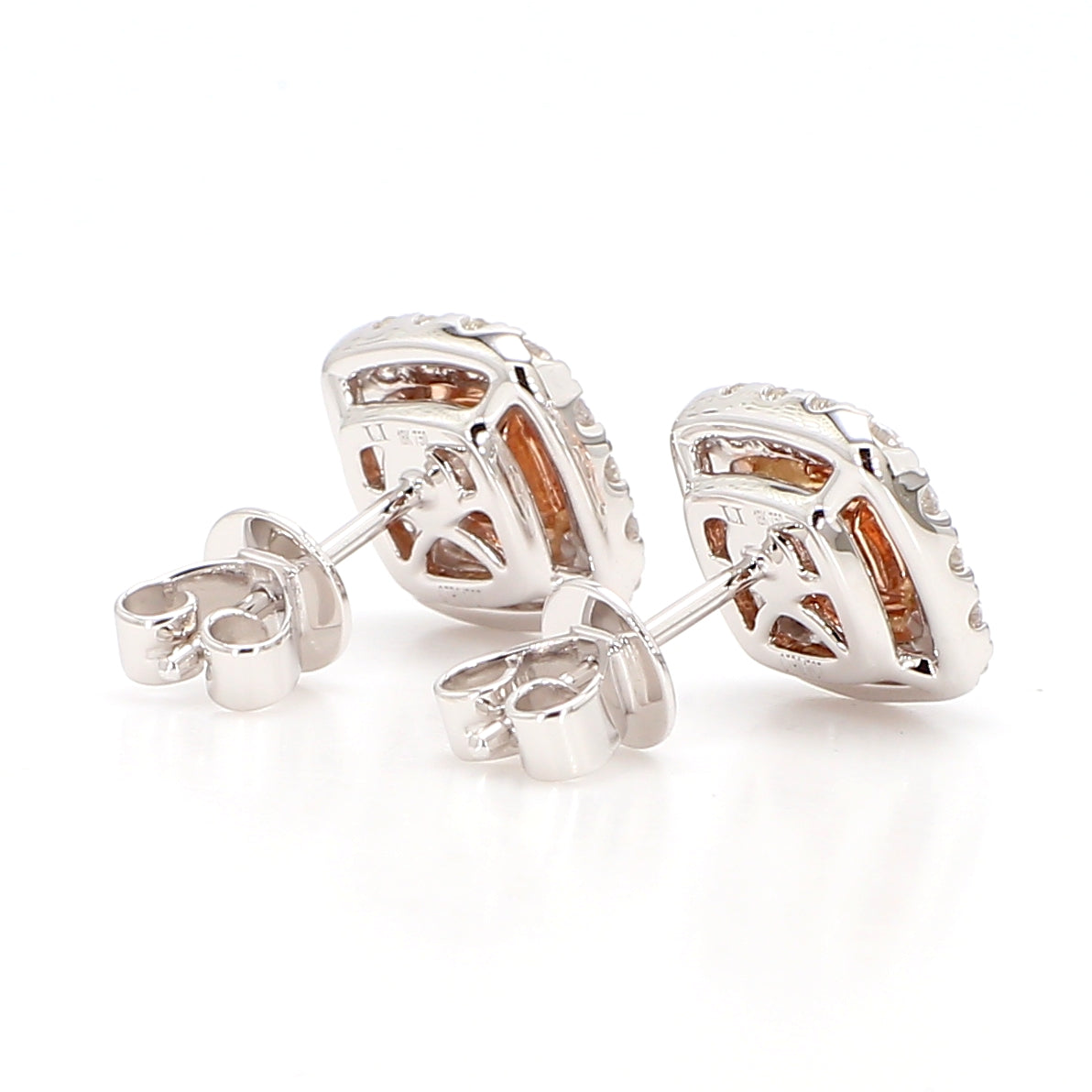 GIA Fancy Light Purplish Pink Cushion Diamond 0.99 Carat TW Gold Earrings