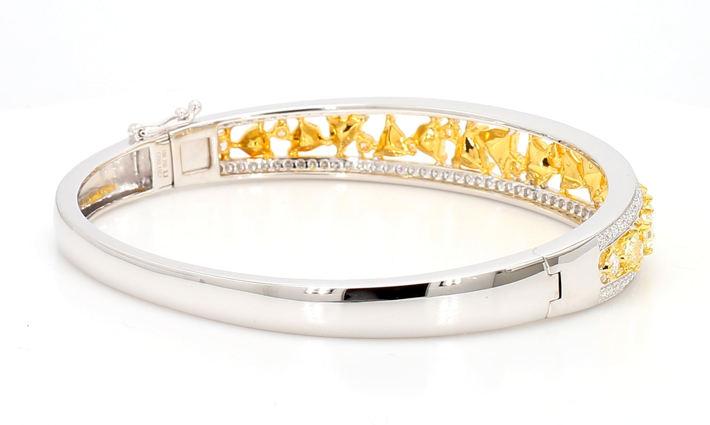 Natural Yellow Trillion Diamond 4.54 Carat TW Gold Cuff Bracelet