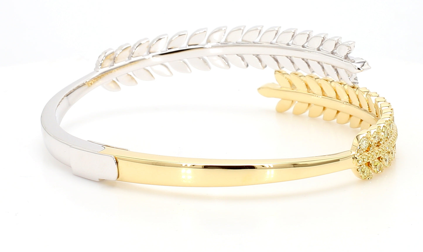 Natural Yellow Round Diamond 3.29 Carat TW Gold Cuff Bracelet