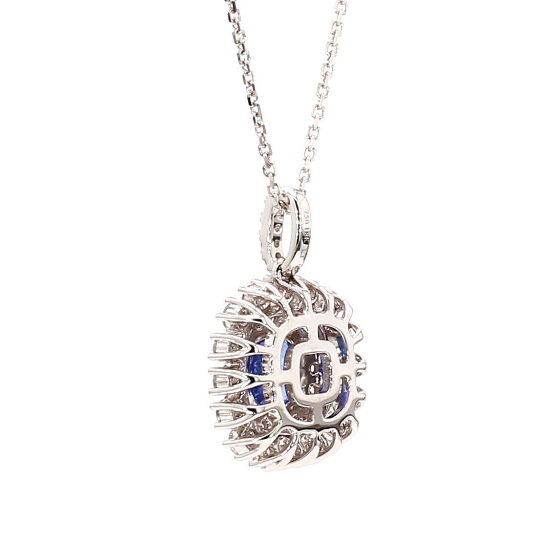 Natural Blue Cushion Sapphire and Diamond 2.33 Carat TW Gold Pendant