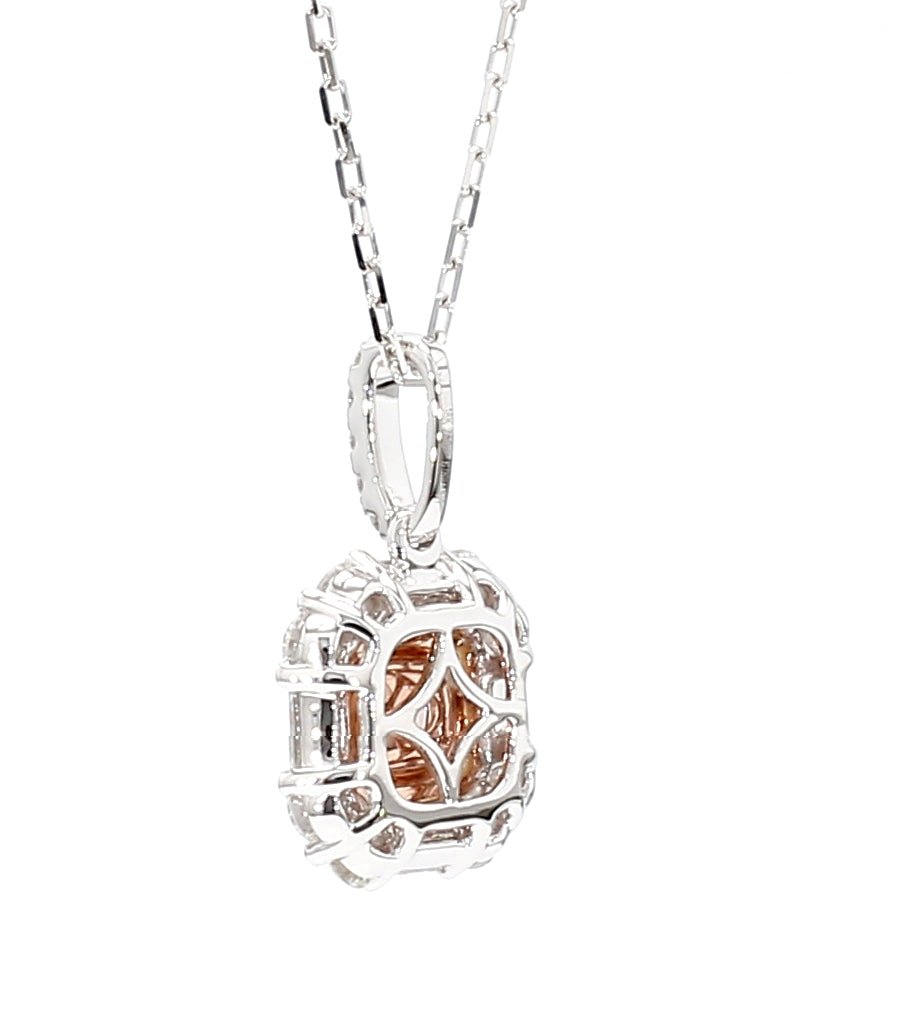 GIA Natural Fancy Pinkish Brown Cushion Diamond 1.66 Carat TW Gold Pendant