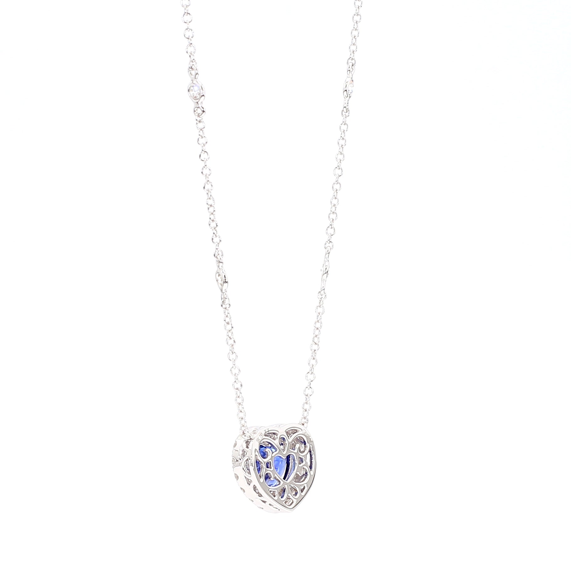 GIA Natural Blue Heart Sapphire and Diamond 2.14 Carat TW Gold Necklace