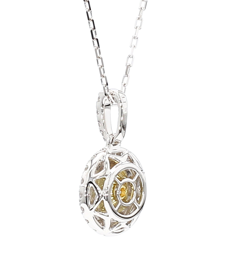 GIA Certified Natural Light Yellow Round Diamond 1.49 Carat TW Gold Pendant