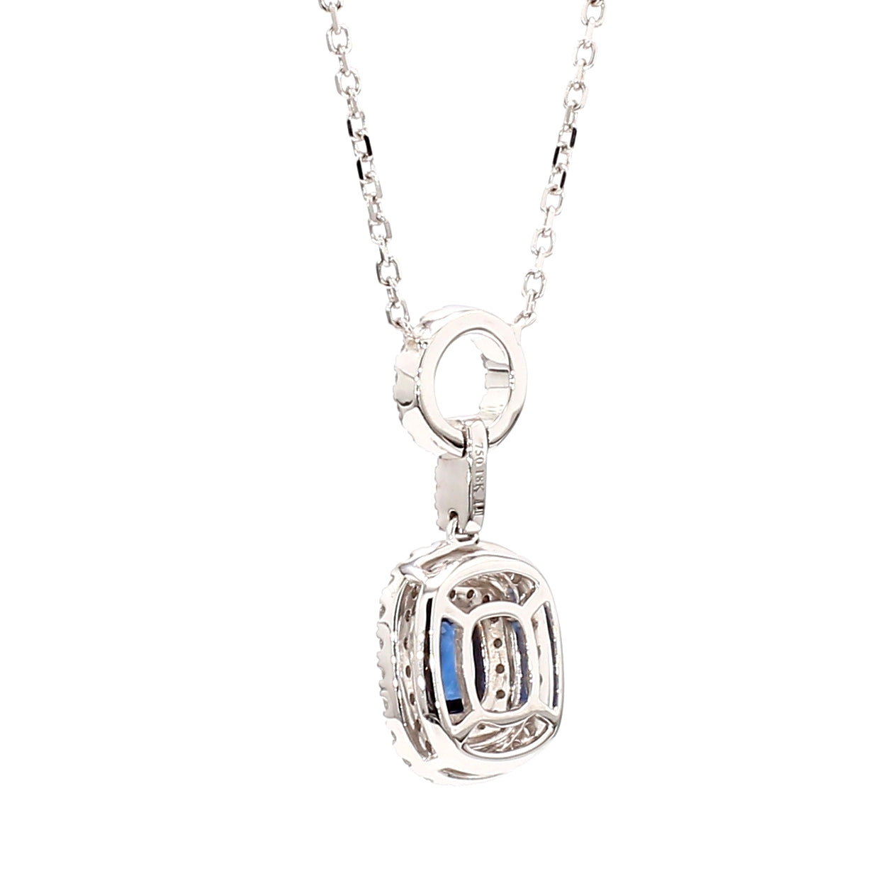 Natural Blue Cushion Sapphire and Diamond 1.65 Carat TW Gold Necklace