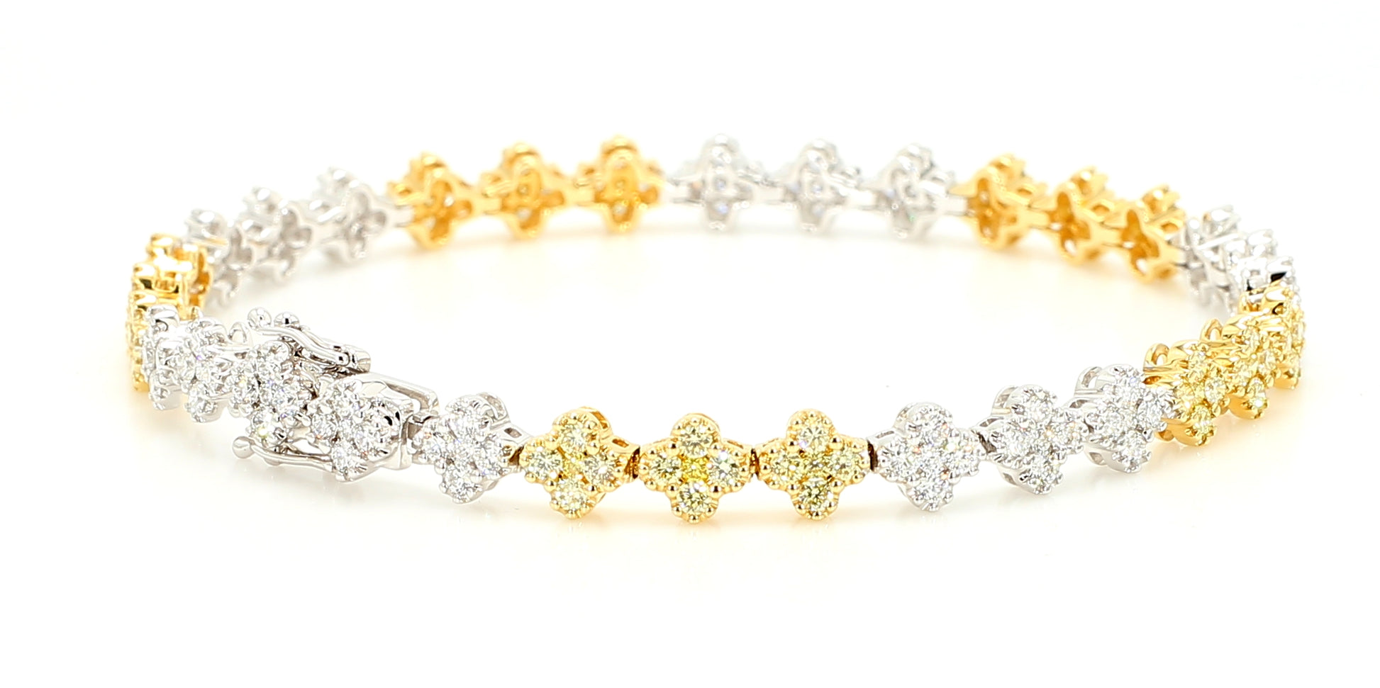 Natural Yellow Round Diamond 3.05 Carat TW Gold Tennis Bracelet