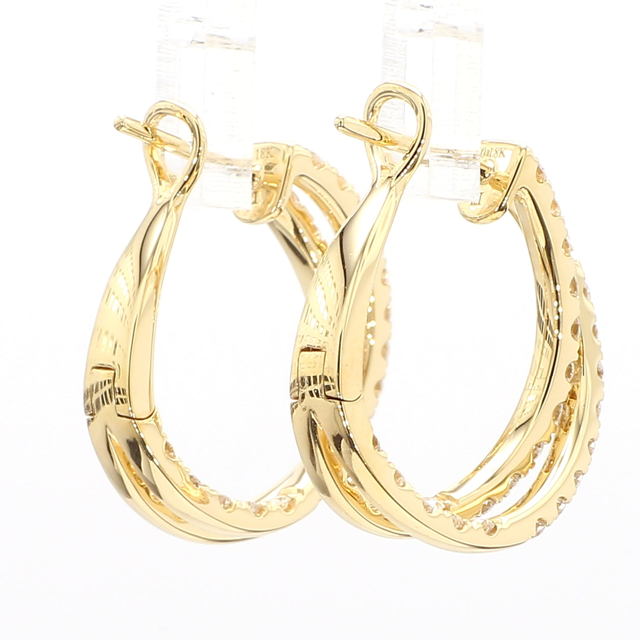Natural White Round Diamond 1.66 Carat TW Gold Earrings