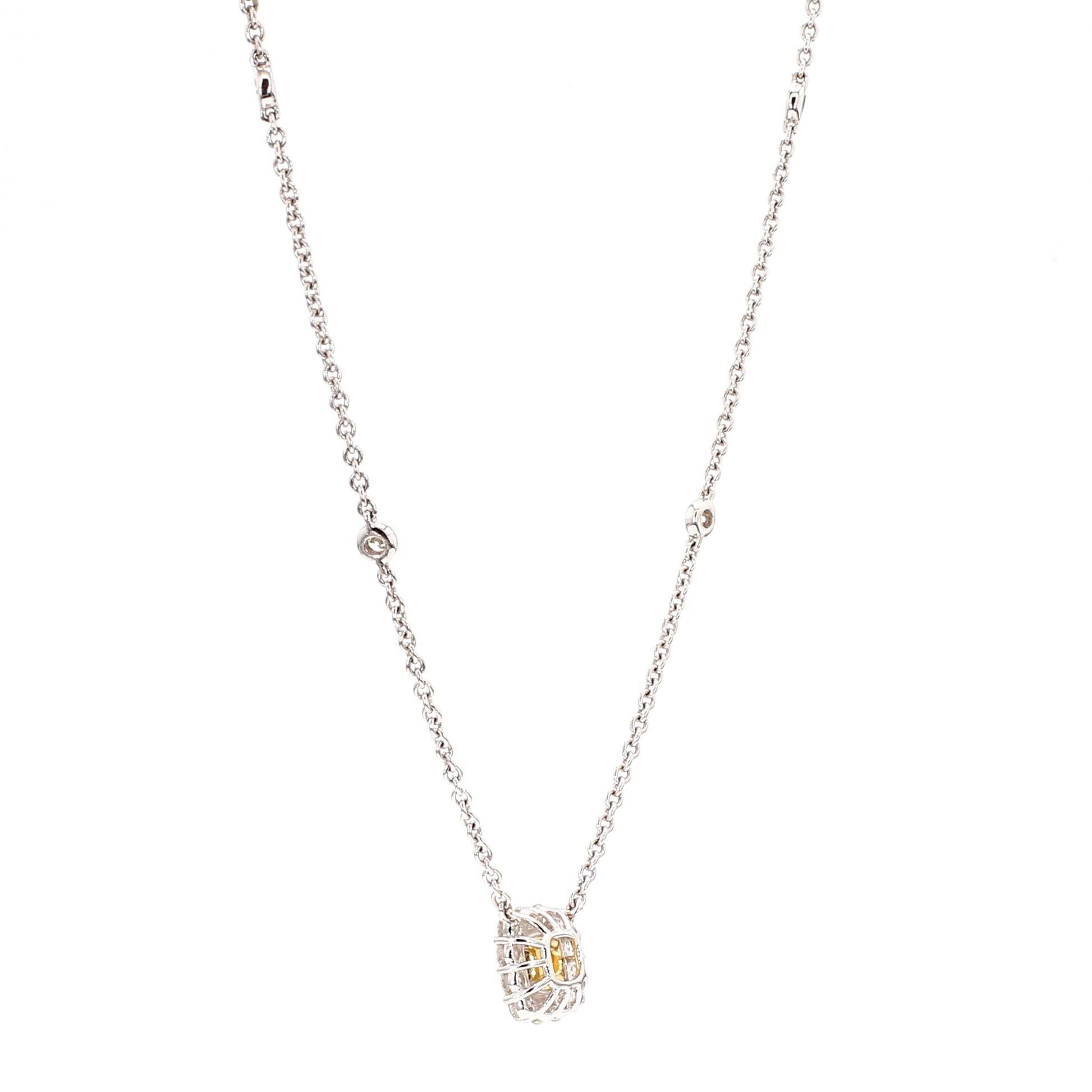 Natural Yellow Cushion Diamond 1.08 Carat TW Gold Necklace