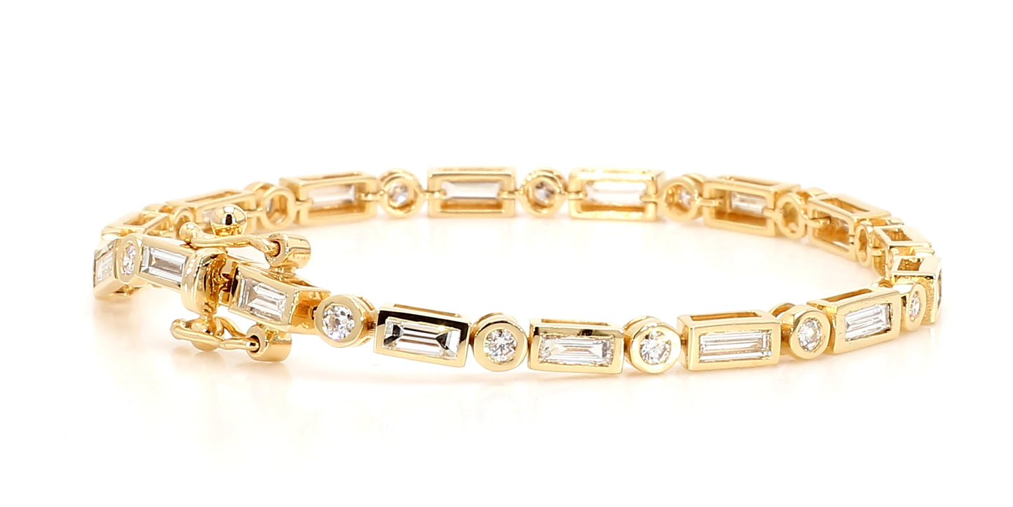 Natural White Baguette Diamond 3.50 Carat TW Gold Tennis Bracelet