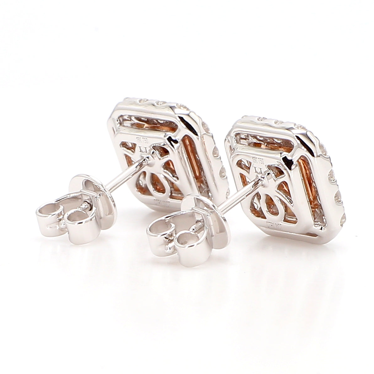 GIA Natural Fancy Light Pinkish Brown Radiant Diamond 1.45 Carat Gold Earrings