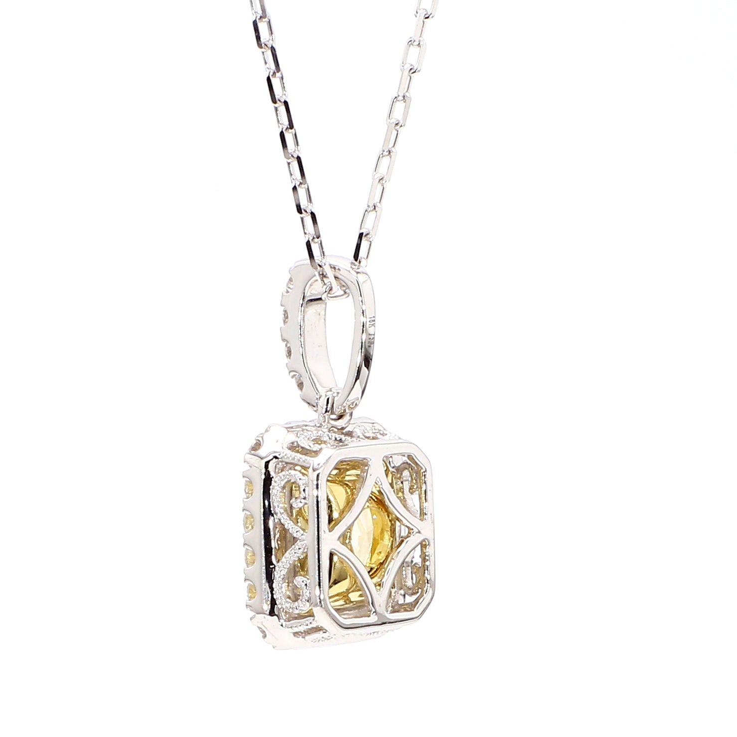 GIA Natural Fancy Light Yellow Cushion Diamond 2.37 Carat TW Gold Pendant