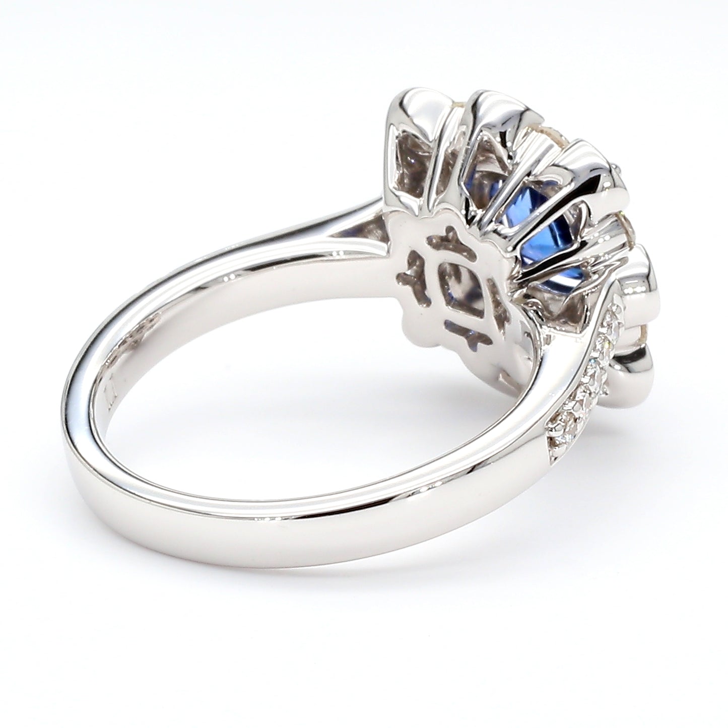 Natural Blue Cushion Sapphire and Diamond 2.03 Carat TW Gold Ring