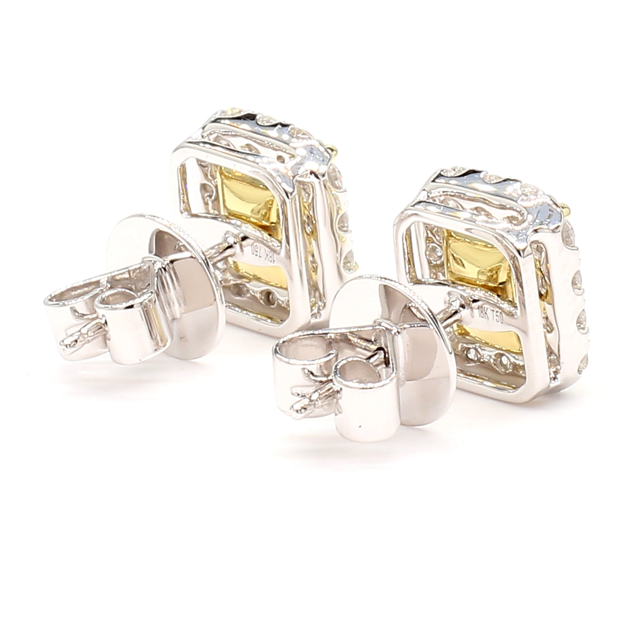 GIA Certified Natural Light Yellow Radiant Diamond 2.76 Carat TW Gold Earrings