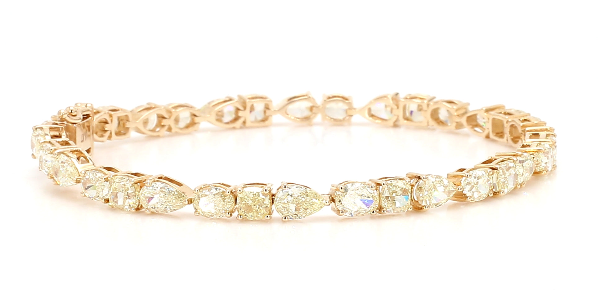 Natural White Pear Diamond 11.35 Carat TW Gold Tennis Bracelet