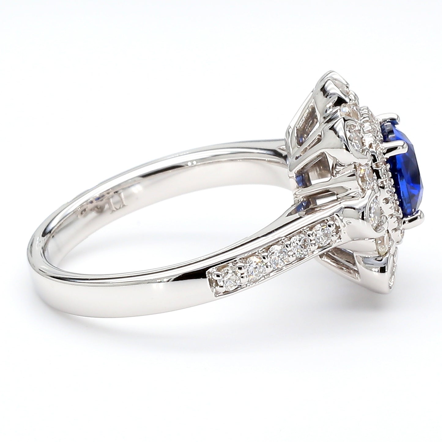 Natural Blue Cushion Sapphire and Diamond 2.03 Carat TW Gold Ring