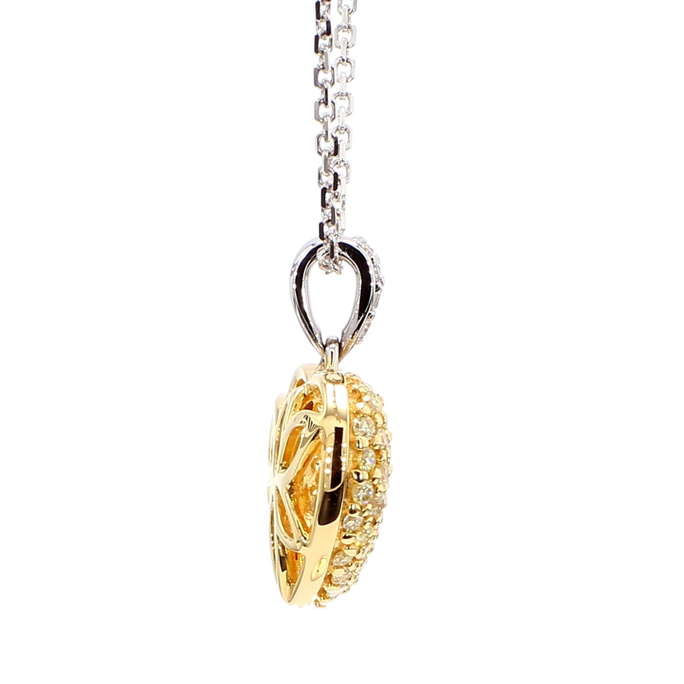 Natural Yellow Round Diamond 0.51 Carat TW Gold Pendant