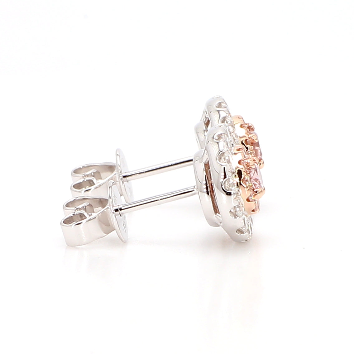 GIA Natural Fancy Brownish Orangy Pink Oval Diamond 0.94 Carat TW Gold Earrings