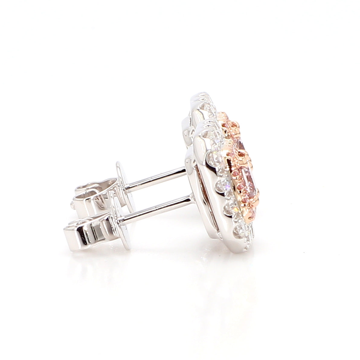 GIA Natural Fancy Brownish Pink Radiant Diamond 1.10 Carat TW Gold Earrings