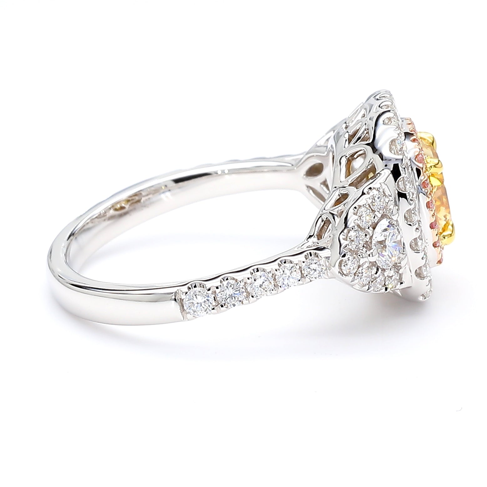 GIA Natural Fancy Intense Orangy Yellow Cushion Diamond 1.92 Carat TW Gold Ring
