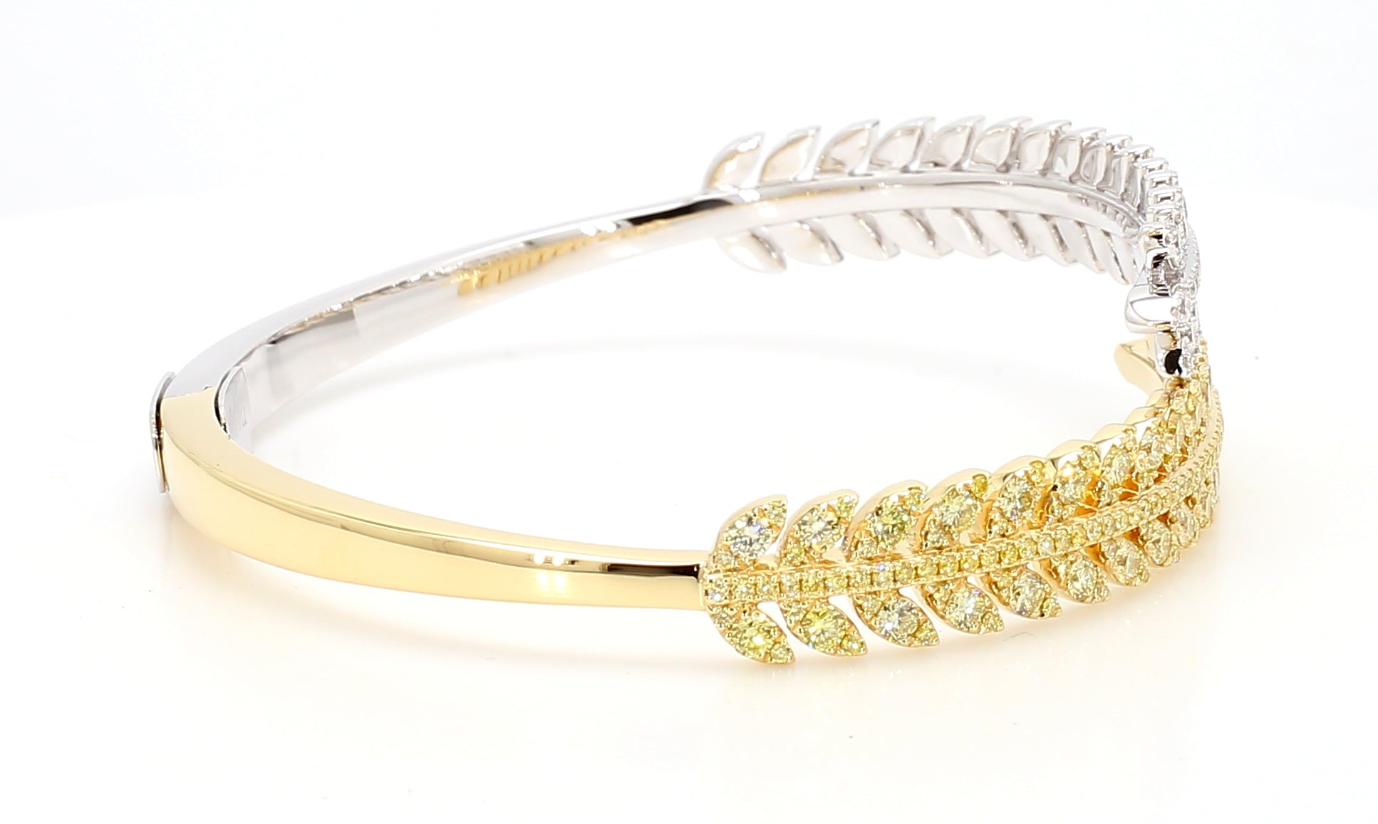 Natural Yellow Round Diamond 3.29 Carat TW Gold Cuff Bracelet