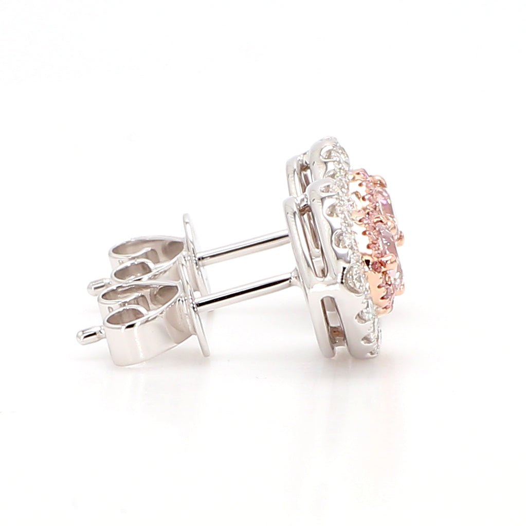GIA Natural Fancy Brownish Pink Heart Diamond 0.76 Carat TW Gold Earrings